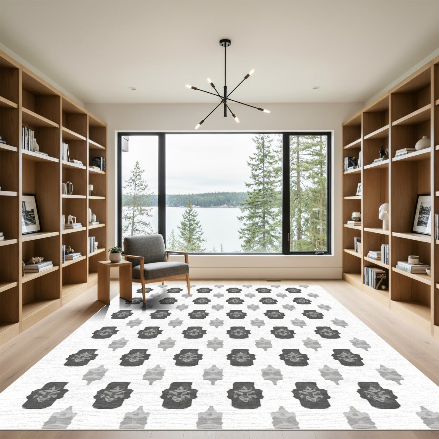 Monochromatic Dark Gray Geometric Pattern Rug