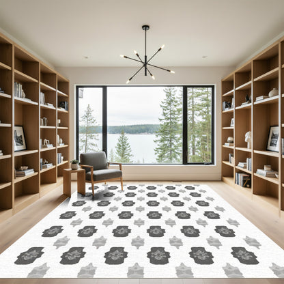 Monochromatic Dark Gray Geometric Pattern Rug