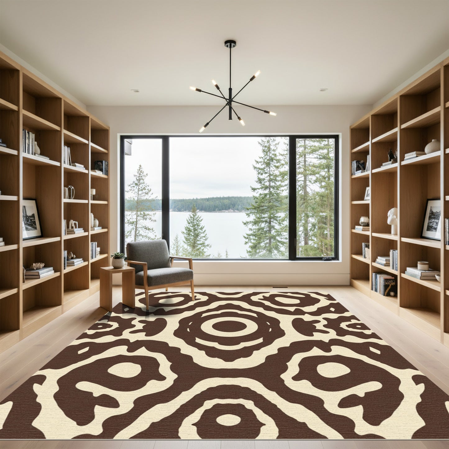 Brown Cream Organic Abstract Circles Rug
