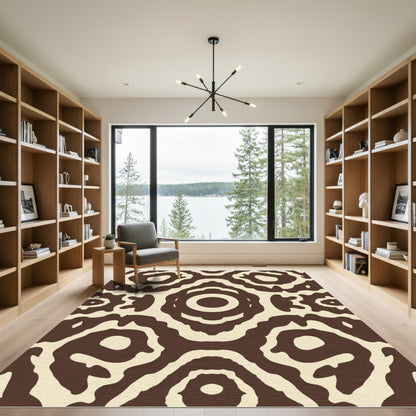 Brown Cream Organic Abstract Circles Rug
