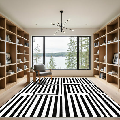 Monochromatic Vertical Stripe Maze Rug