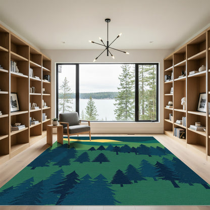 Deep Forest Green Pine Trees Landscape Rug