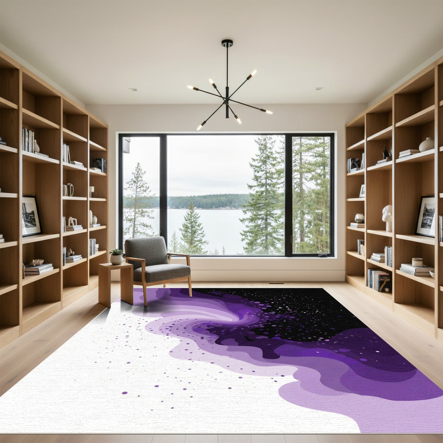 Vibrant Purple Swirl Splattered Abstract Rug