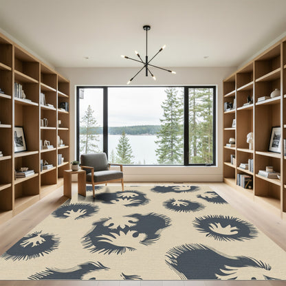 Deep Blue Abstract Fern Swirl Rug