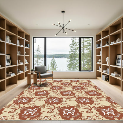 Amber and Ochre Abstract Floral Swirls Rug