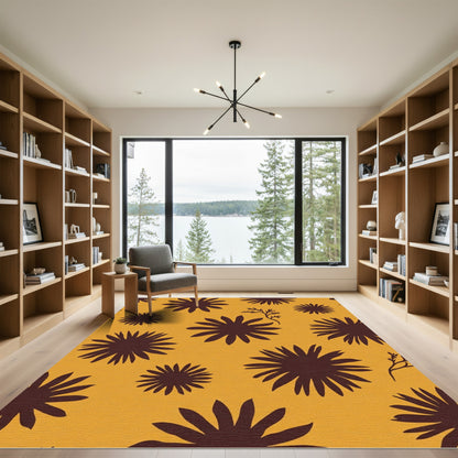 Golden Brown Starburst Floral Arrangement Rug