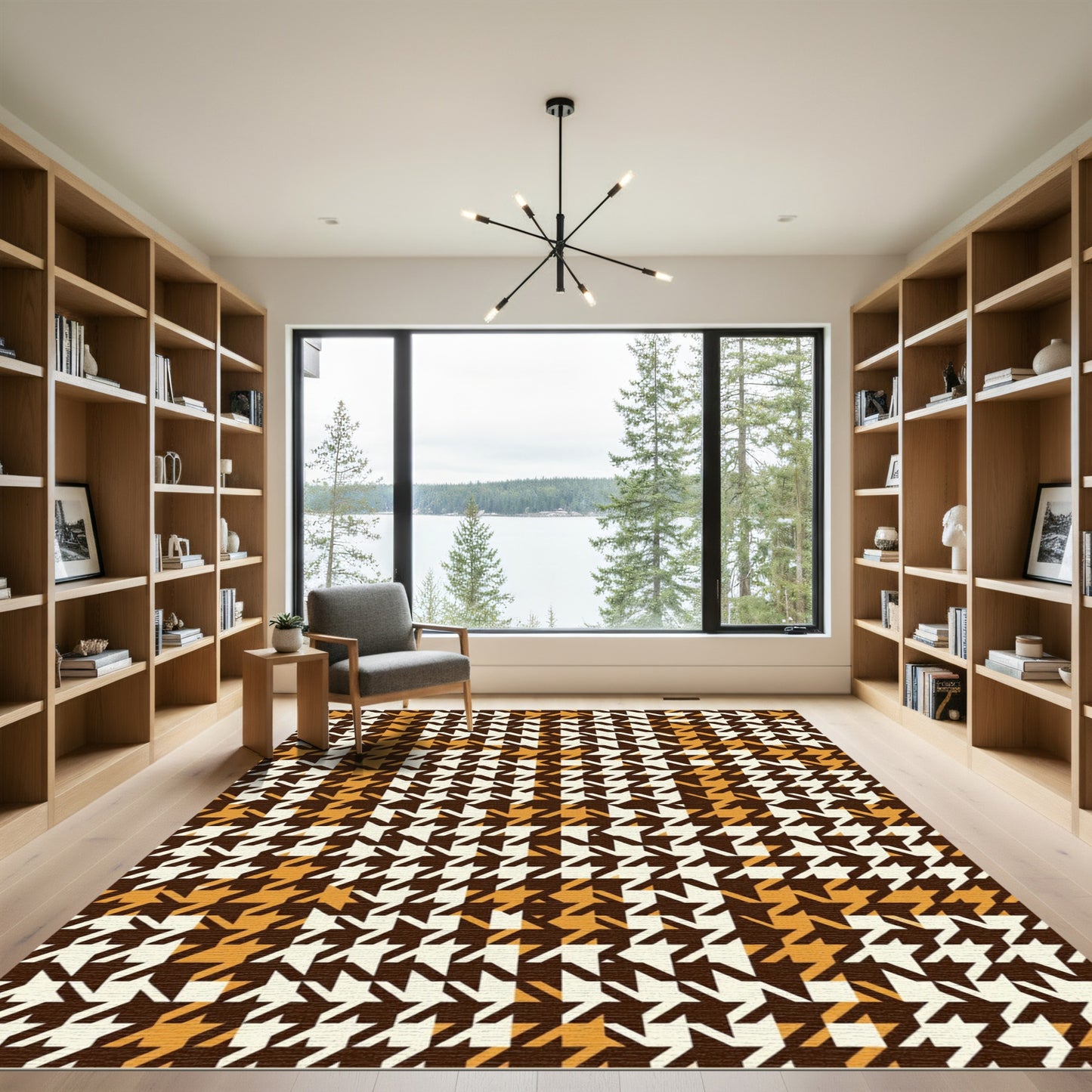 Brown Gold White Houndstooth Check Rug