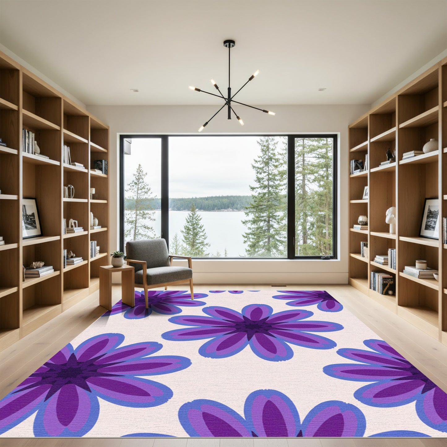 Purple Blue Layered Floral Bloom Rug