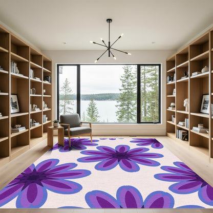 Purple Blue Layered Floral Bloom Rug