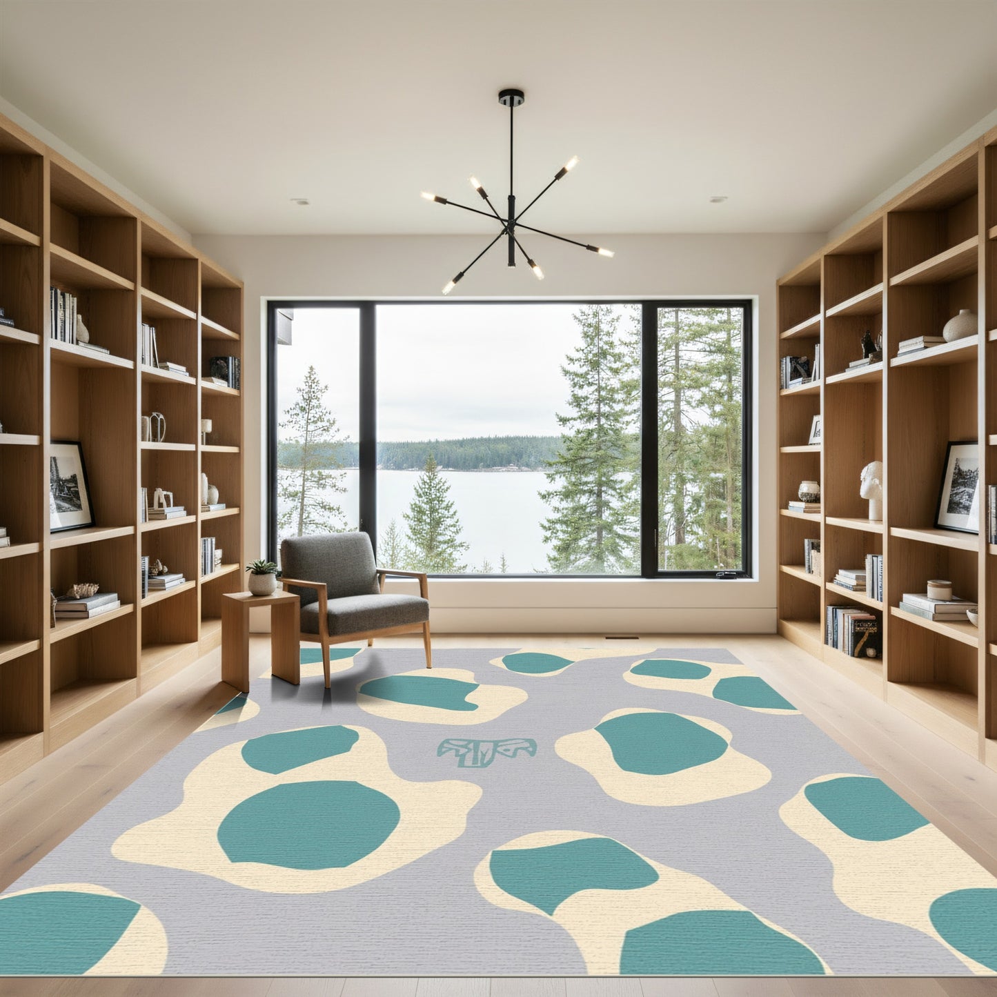 Organic Teal Ivory Abstract Terrain Rug