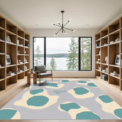 Organic Teal Ivory Abstract Terrain Rug