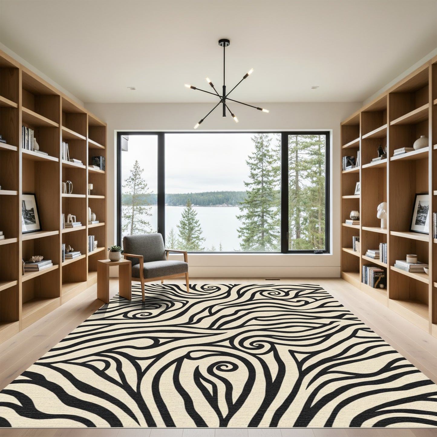 Bold Black Swirl Ivory Abstract Rug