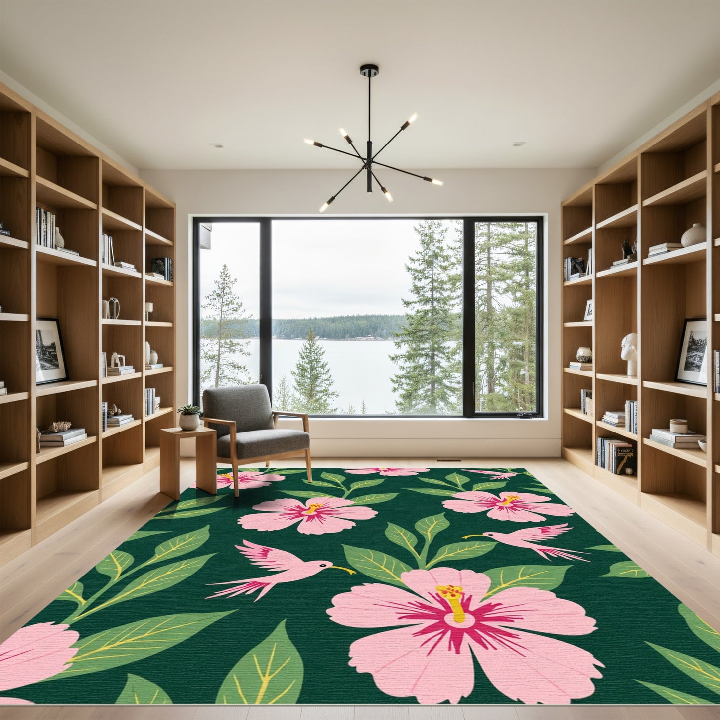 Pink Hibiscus Hummingbird Garden Rug