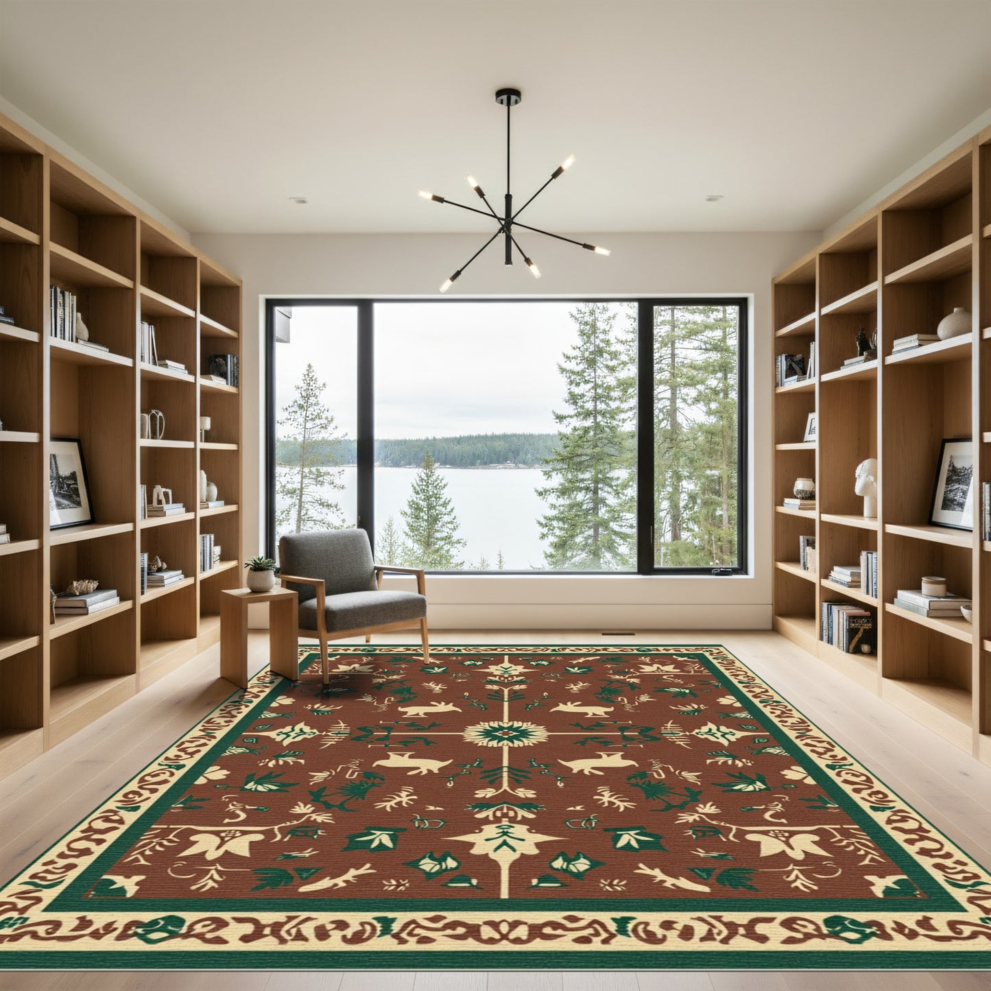 Brown Rustic Folk Art Animal Rug