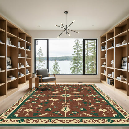 Brown Rustic Folk Art Animal Rug