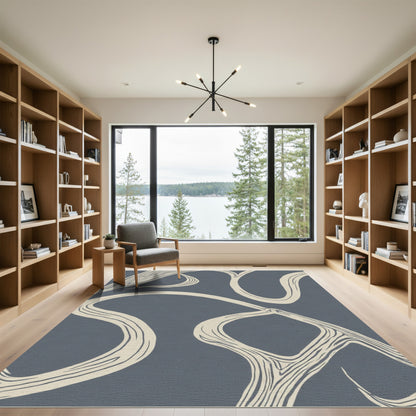 Cream Organic Flow on Gray Canvas Rug