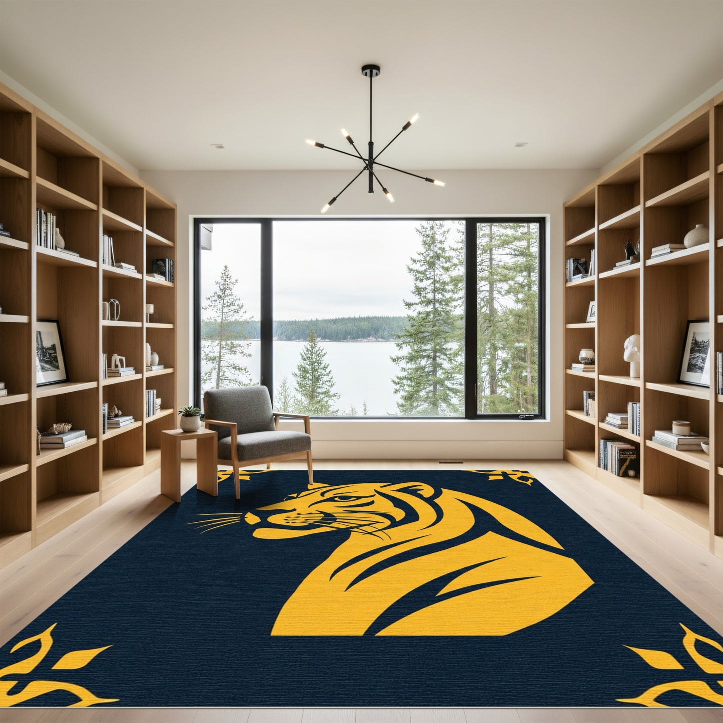 Golden Tiger Silhouette Dark Graphic Rug