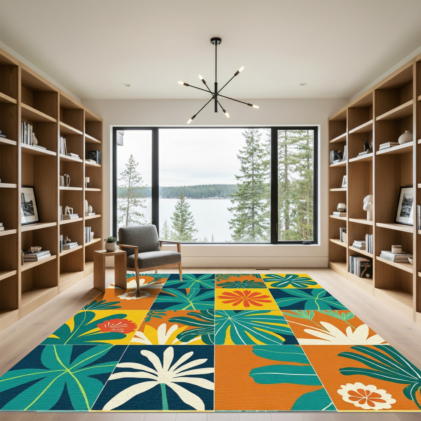 Tropical Leaves and Flowers Collage Rug