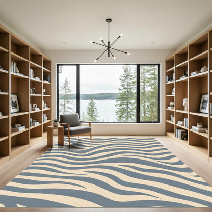 Beige Blue Abstract Zebra Waves Rug