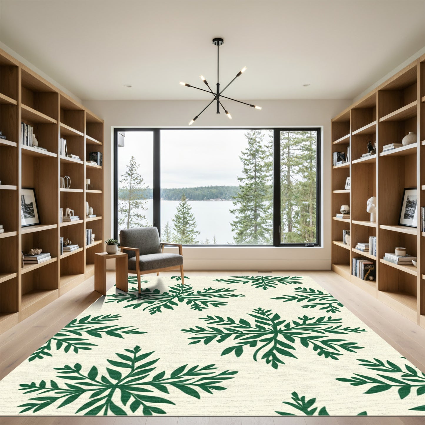 Deep Forest Green Leaf Medallions Rug