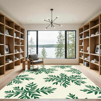 Deep Forest Green Leaf Medallions Rug