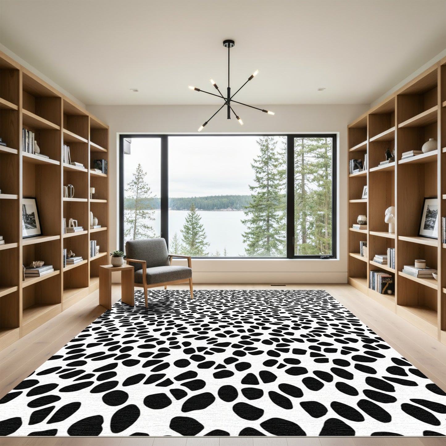 Abstract Black White Pebble Field Rug