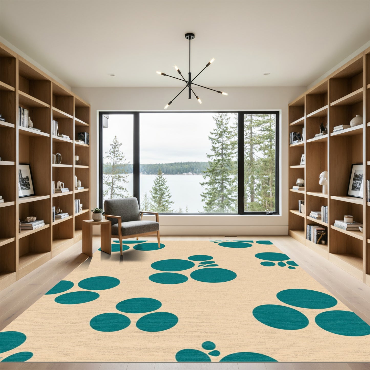 Teal Circles Abstract Peach Field Rug