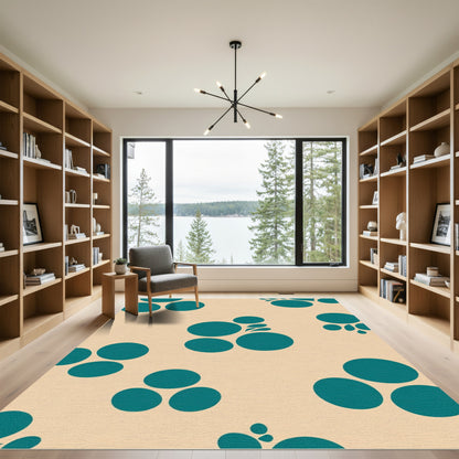 Teal Circles Abstract Peach Field Rug