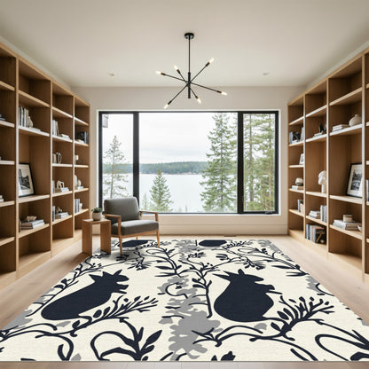 Dark Bunny Floral Cream Background Rug