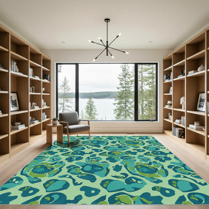 Teal Green Abstract Organic Forms Rug