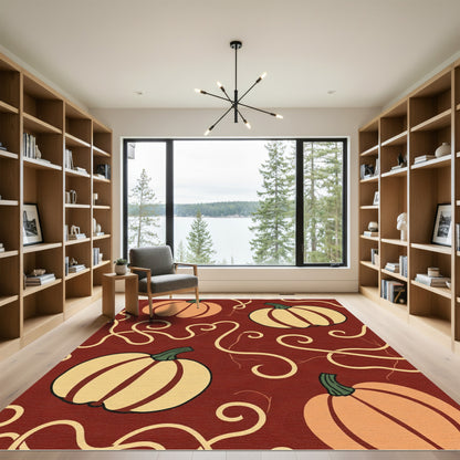Autumn Pumpkin Vine Swirls Rug