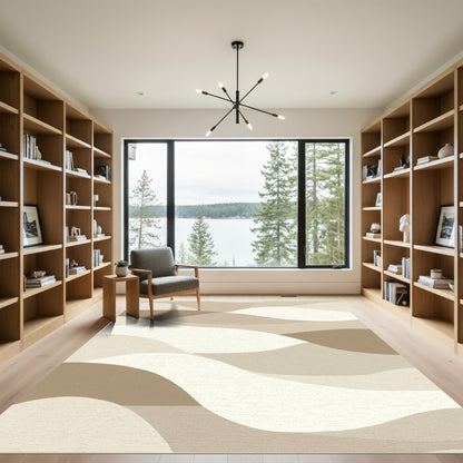 Earthy Beige Abstract Waves Rug