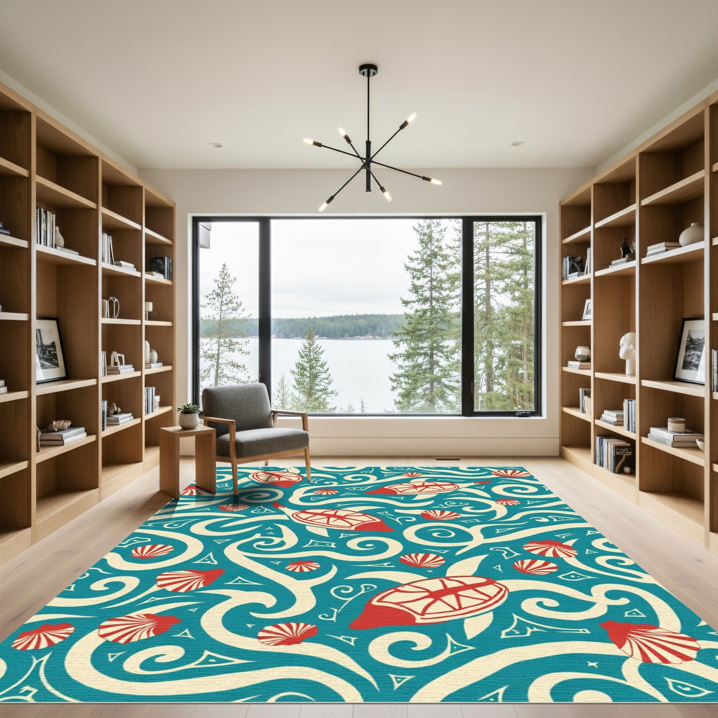 Red Turtle Seashell Aquatic Swirl Design Rug