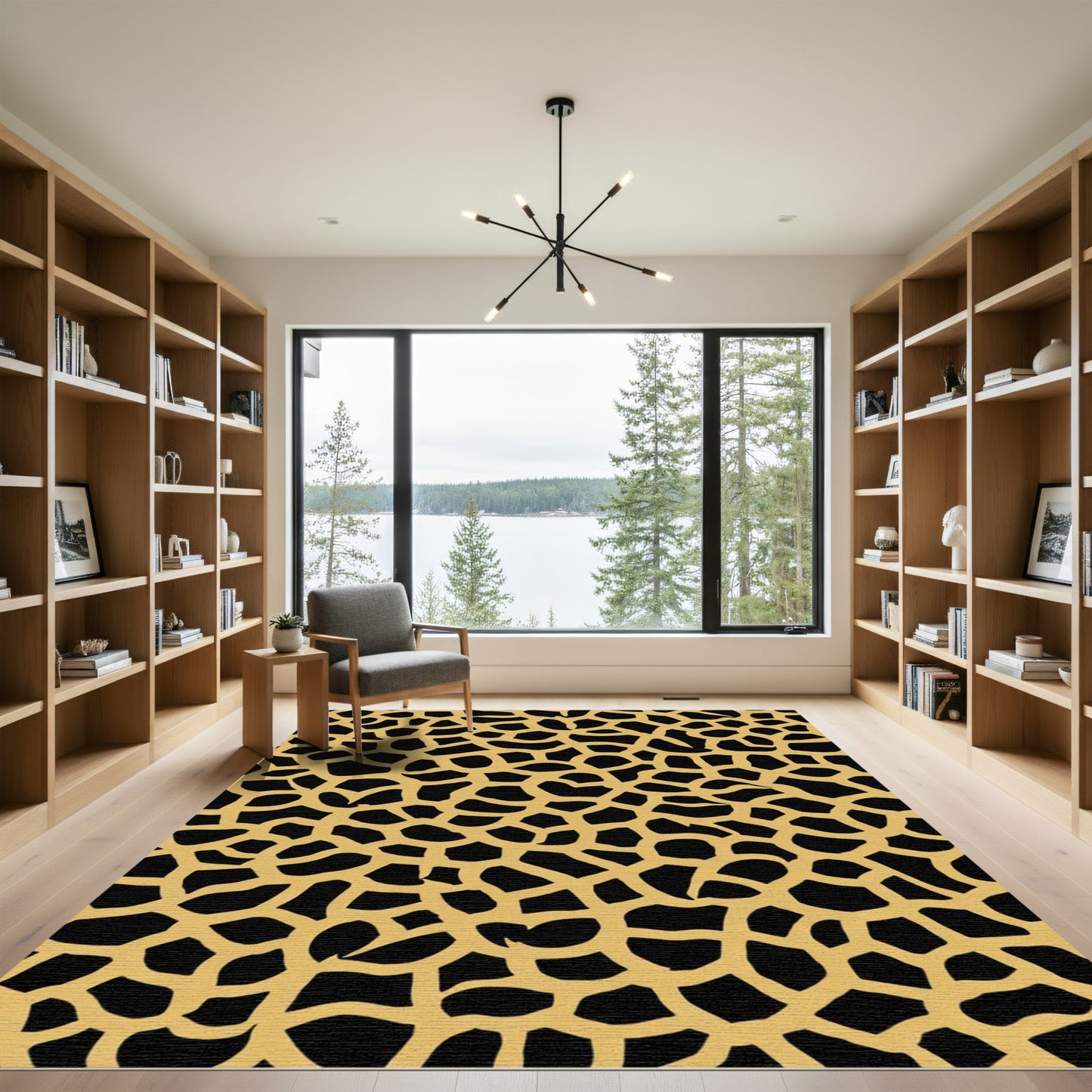Golden Black Giraffe Skin Texture Rug