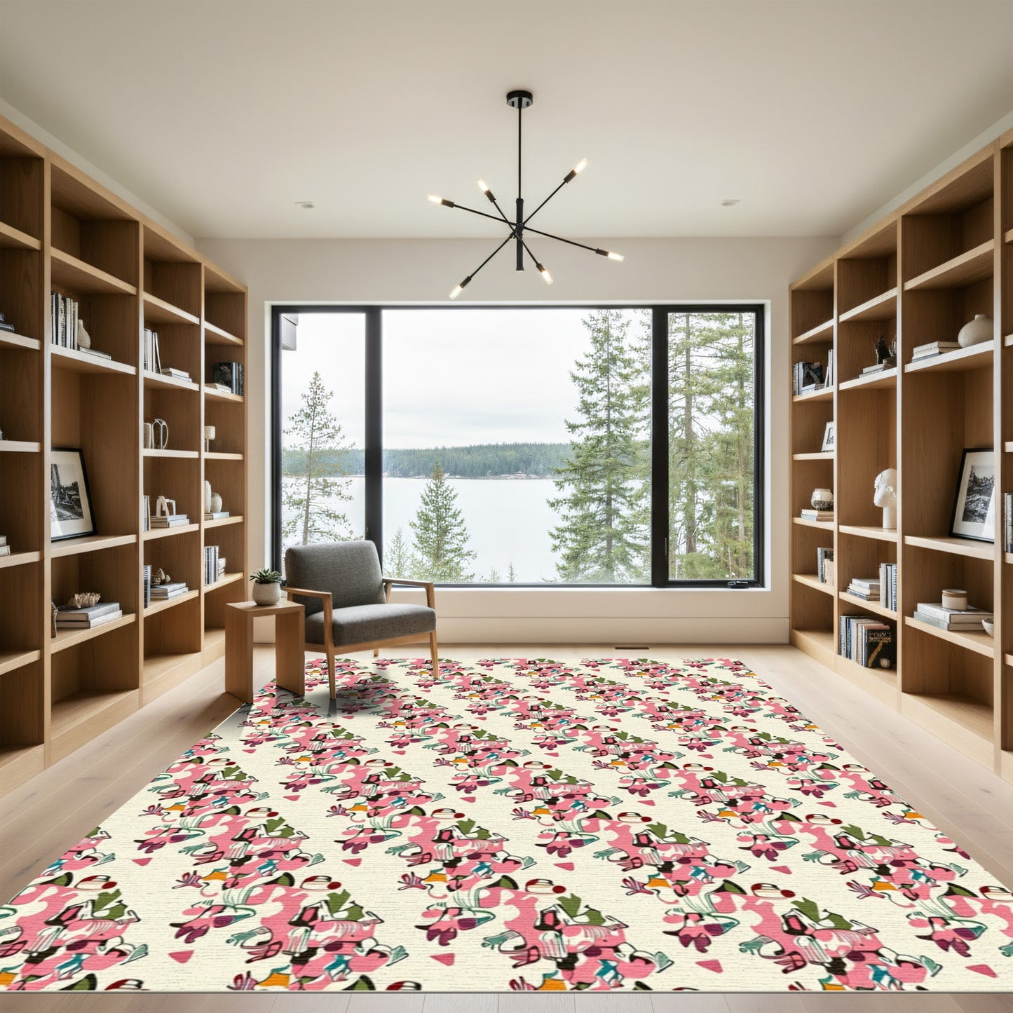 Pink Abstract Floral Whimsical Composition Rug