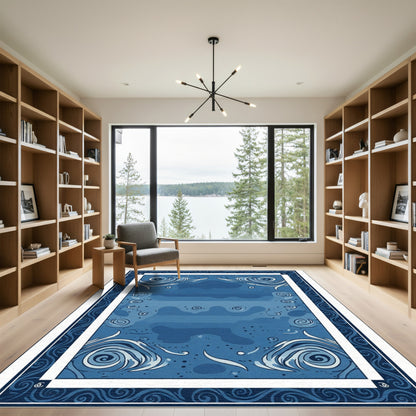 Deep Blue Swirl Abstract Ocean Rug