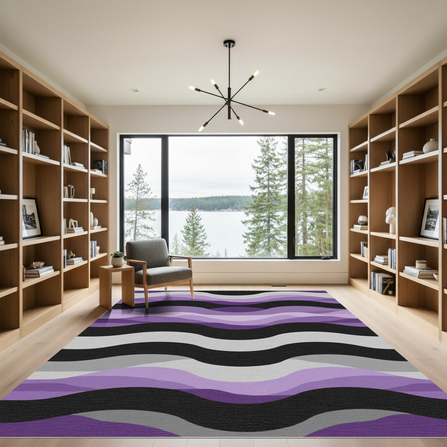 Purple Gray Black Wavy Stripes Rug