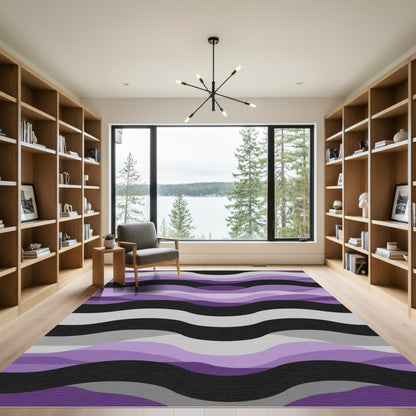 Purple Gray Black Wavy Stripes Rug