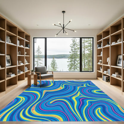 Vibrant Swirl Blue Yellow Pink Rug