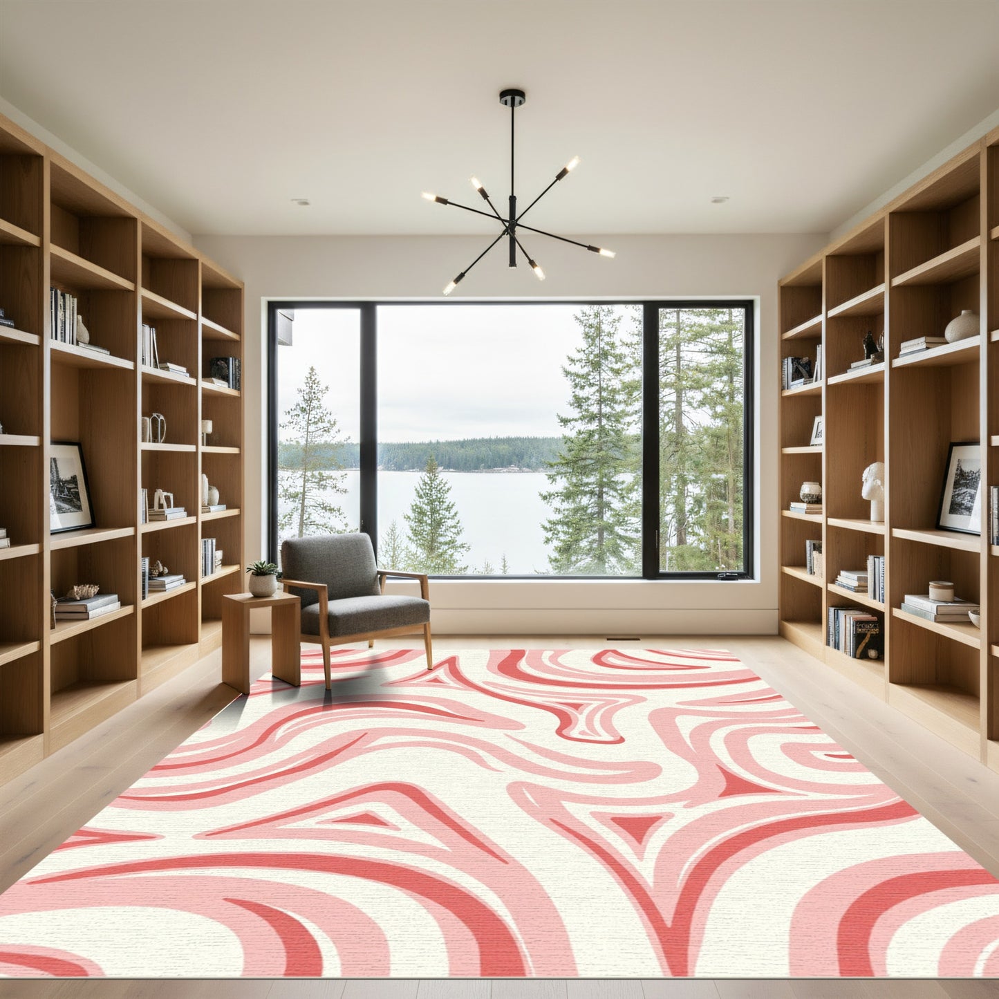 Coral Pink Swirl Abstract Waves Rug