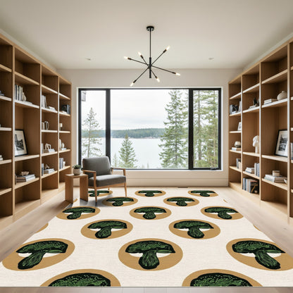 Green Mushroom Circles Throughout Rug