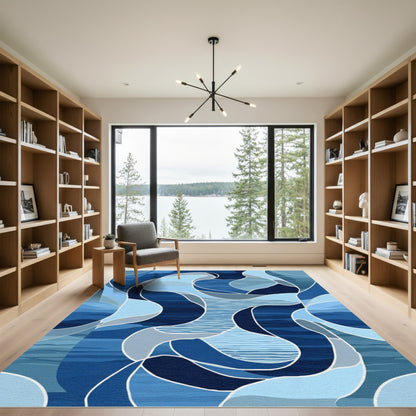 Abstract Blue Organic Wave Rug