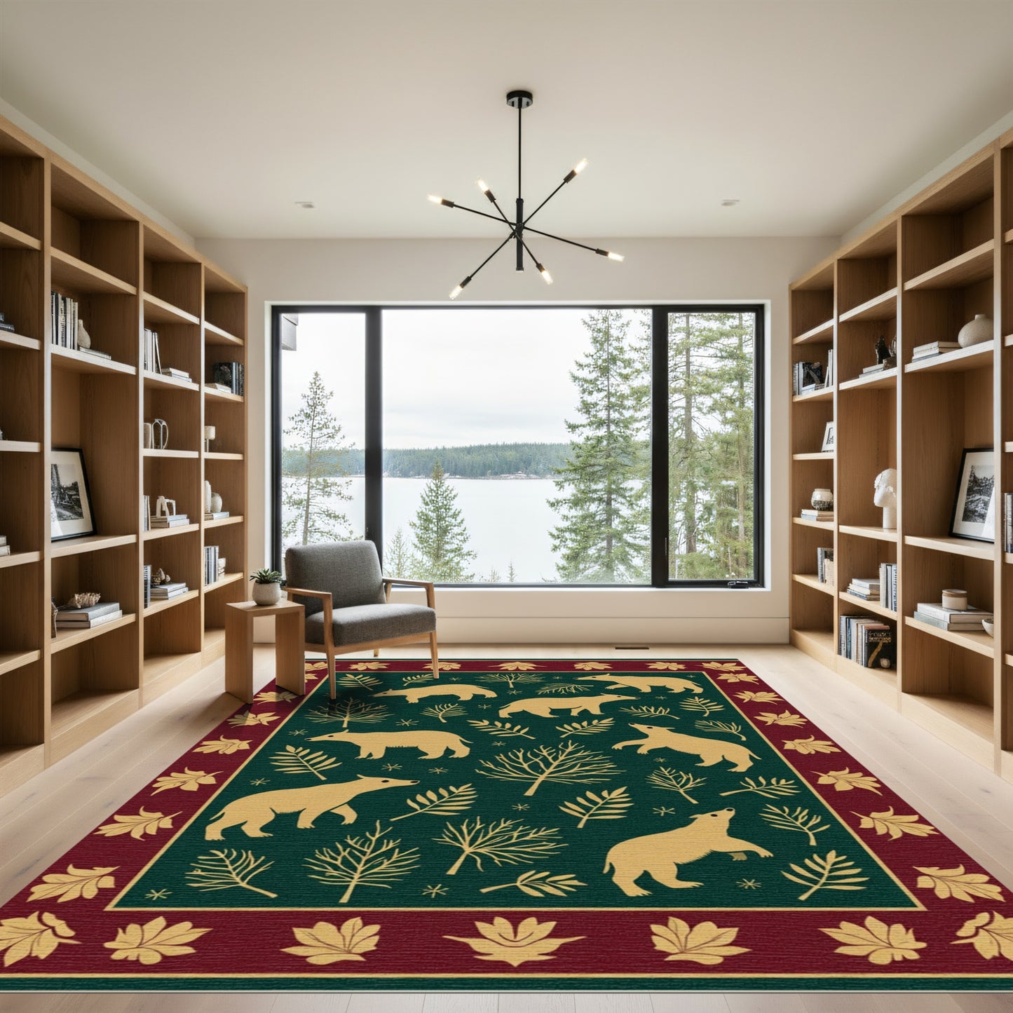 Golden Bear Deep Forest Foliage Border Rug
