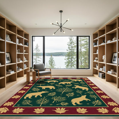 Golden Bear Deep Forest Foliage Border Rug