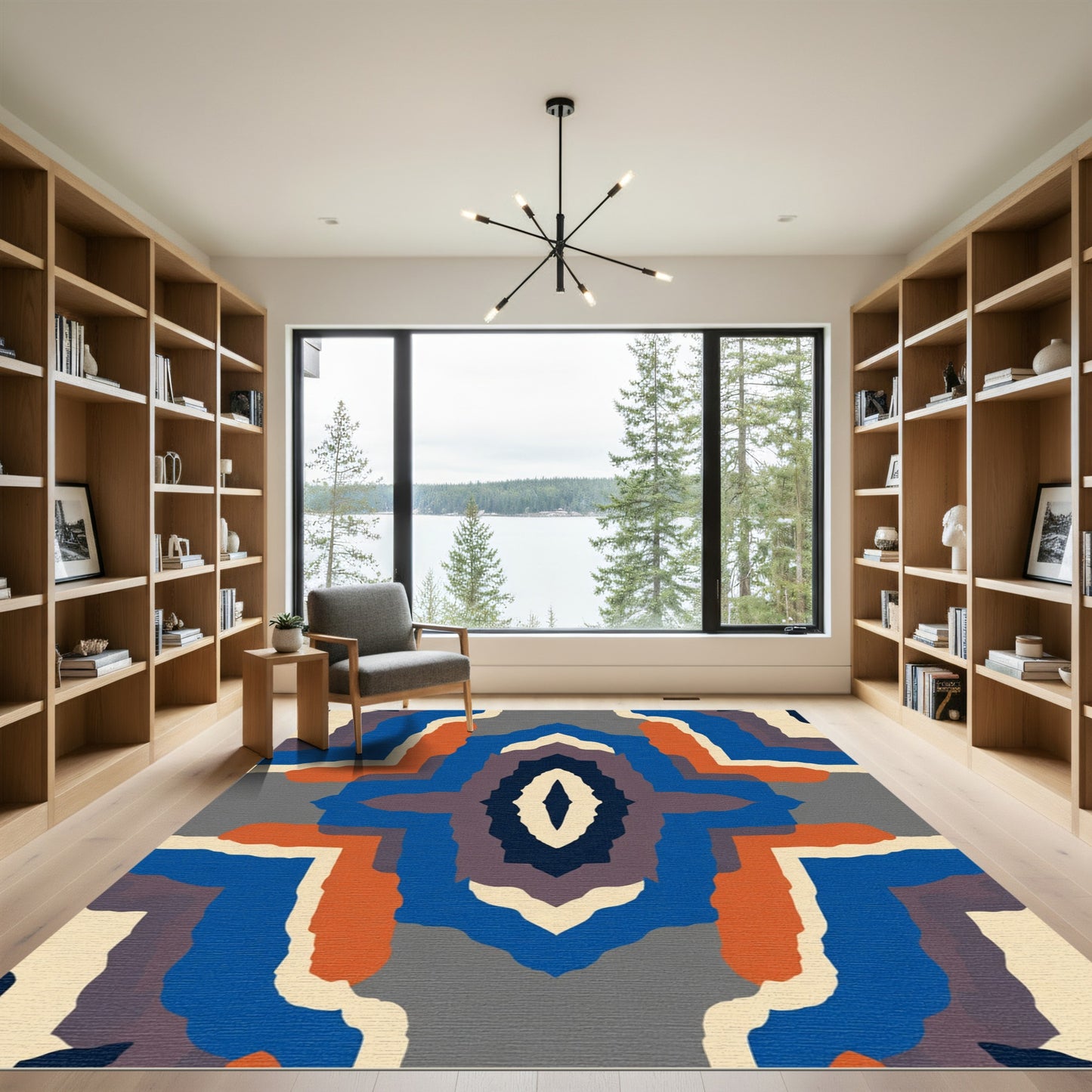 Abstract Blue Orange Earthy Symmetry Rug