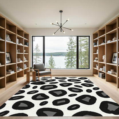Black Gray Spotted Animal Print Rug