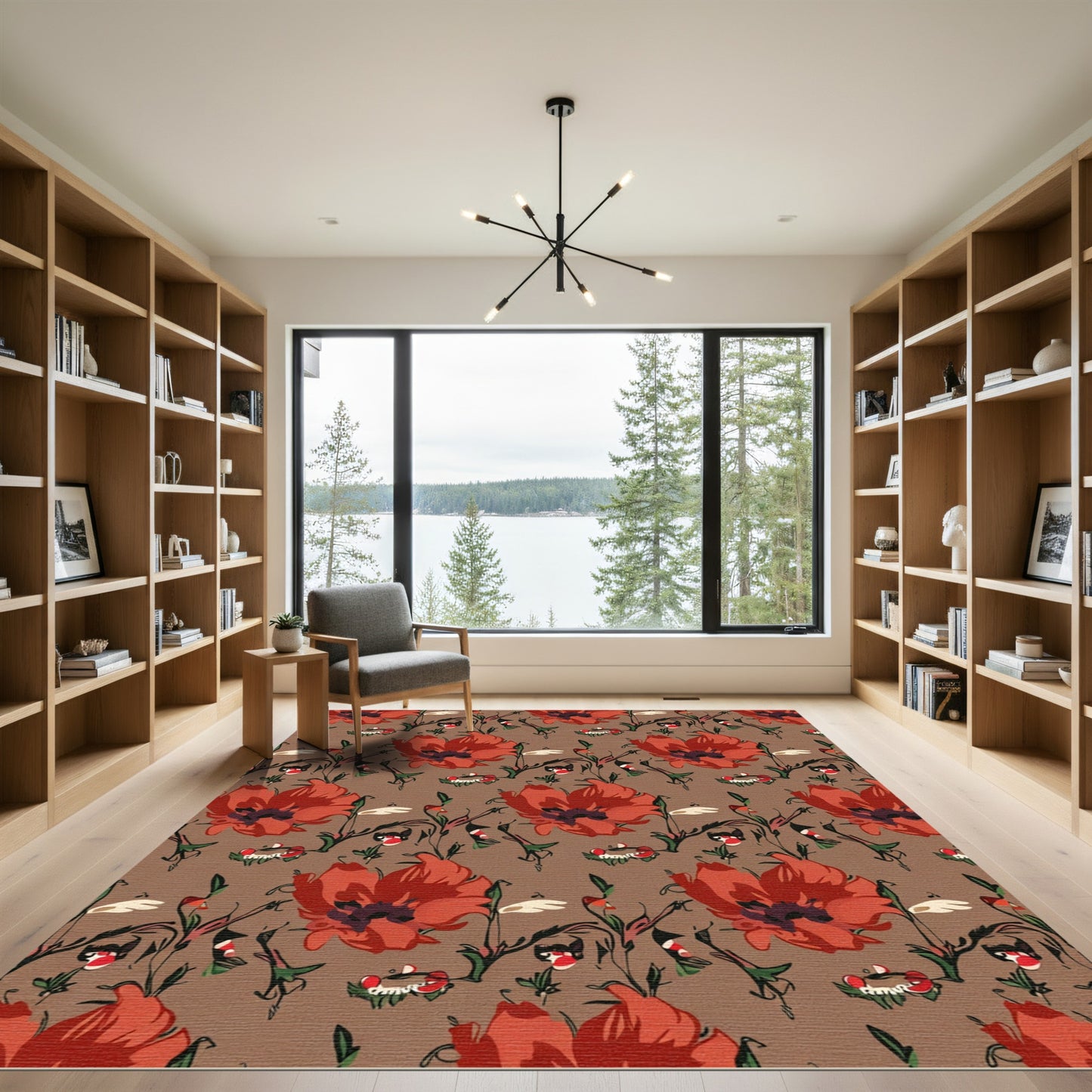 Red Poppy Botanical Branch Cover Rug