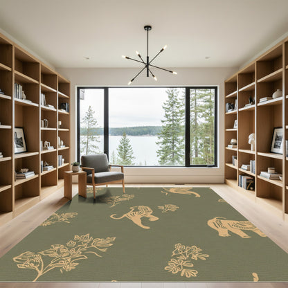Golden Elephant Tiger Floral Forest Rug