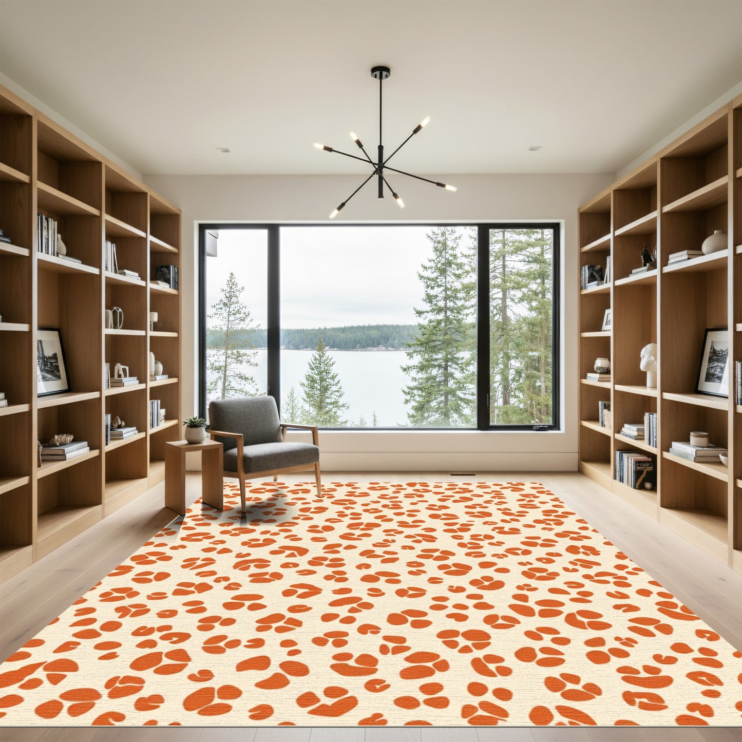 Orange Abstract Spots Cream Rug