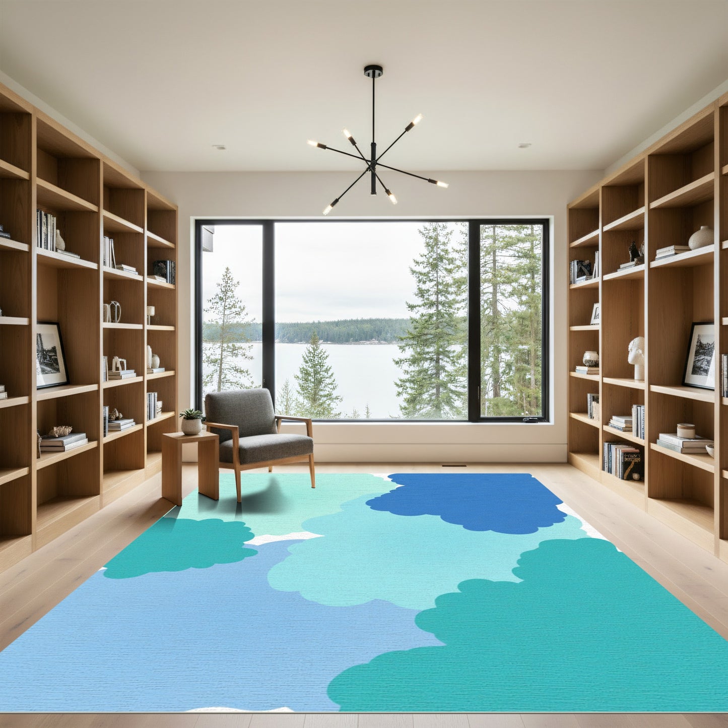 Aqua Blue Cloudscape Abstract Rug